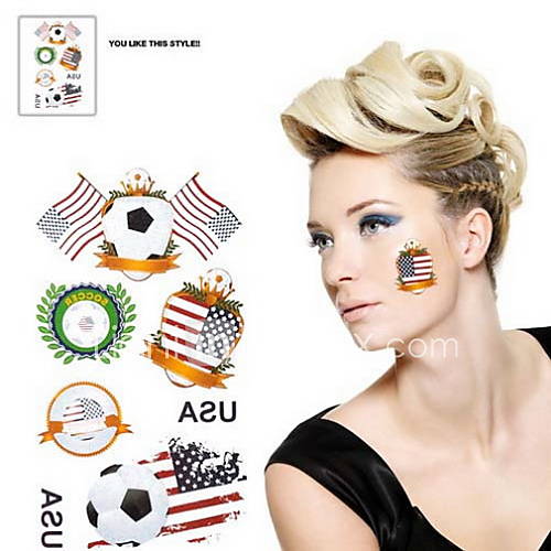 2PCS Football Pattern America World Cup Waterproof Tattoo Body Temporary Glitter Stickers