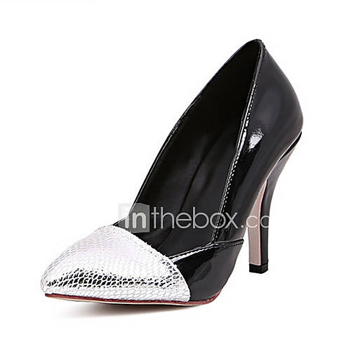 Sunday Womens Contrast Color Pu Leather Stiletto Heel Black Pumps