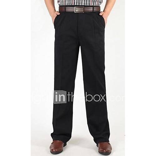 The New Spring and Autumn Mens Business Leisure Trousers Cotton Double Fold Loose Straight Trousers