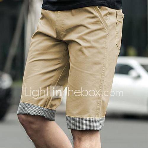 Mens Korean Style Cotton Fashion Solid Color Straight Shorts