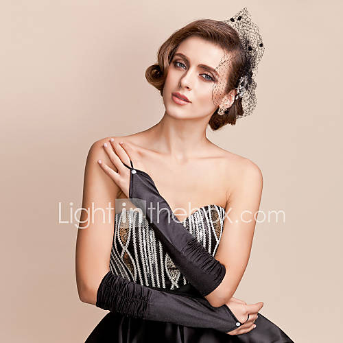 Satin Wrist Length Fingerless Bridal Gloves With Ruffles (More Colors)