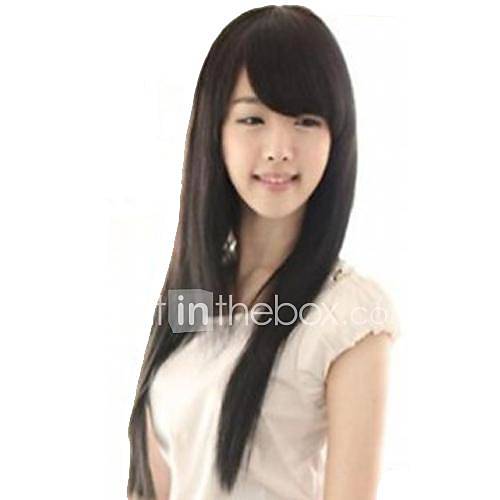 Capless Woman Fashoin Natural Black Straight Lovely Long Side Bang Synthetic Wigs