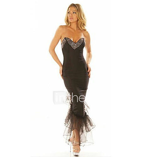 Yeyaojing Sexy Bandeau Diamonade Slim Dinner Dress(Black)