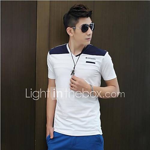 Mens Summer V Neck Casual Short Sleeve Splicing T shirt(Acc Not Included)