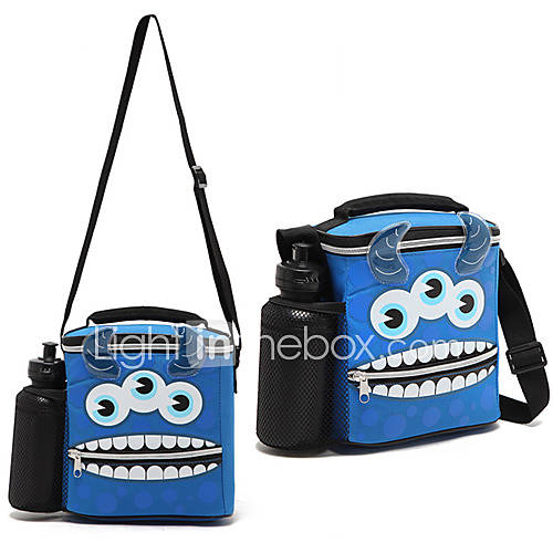 Cartoon Blue 3 eye Monster Portable Shoulder Bag Cross Body Cooler Bag Lunch Bag with Water Bottle Jug