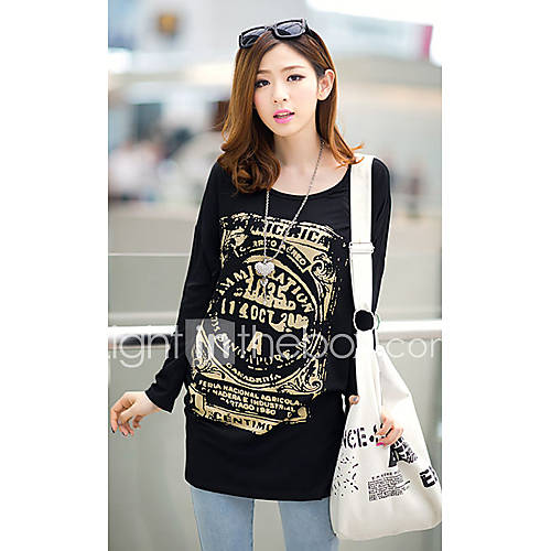 Uplook Womens Casual Round Neck Black Cartoon Pattern Loose Fit Batwing Long Sleeve T Shirt 325#