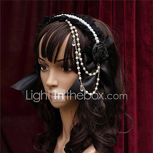 Crystal beads Black Satin Gothic Lolita Headdress