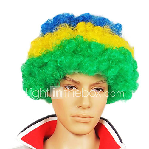 Capless Football Fans Party Wig(Brazilian Flag Colors)