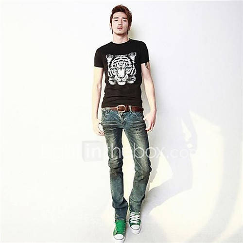 Mens Personality Style Tiger Pattern Short Sleeve Pure Cotton T shirt