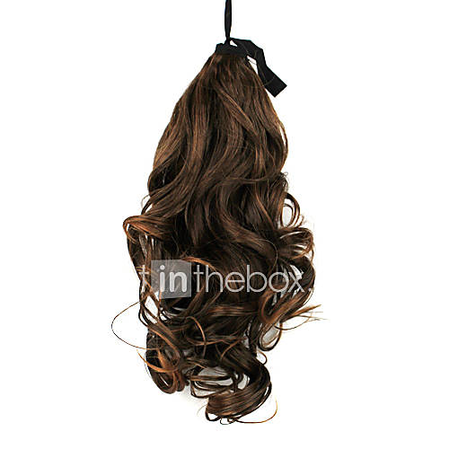 Ribbon Tied Lignt Brown Long Curly Synthetic Ponytail Hair Extensions