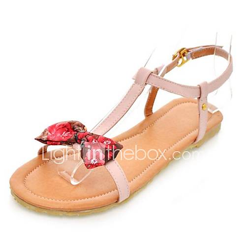 Faux Leather Womens Flat Heel Flip Flops Sandals With Bowknot Shoes(More Colors)