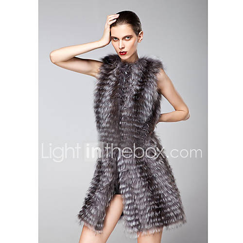 Sleeveless Collarless Fox Fur Party/Casual Vest