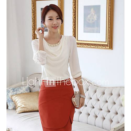 JFS Korea Sytle Womens Round COLlar Pearl Decorated Shirt