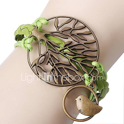 Shining Infinity Style Vintage Trees And Birds Pattern Handmade Leather Bracelet (Screen Color)