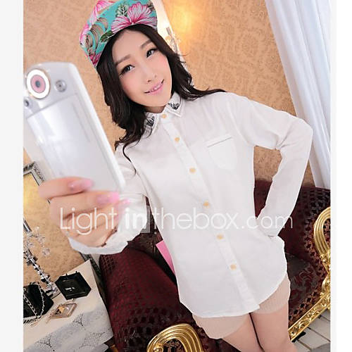 E Shop 2014 Korean Simplicity Embroidery Long Sleeve Blouse (White)