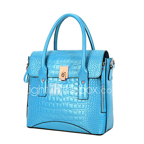 Global Freeman Womens Fashion Crocodile Buckle Leather Tote(Light Blue)