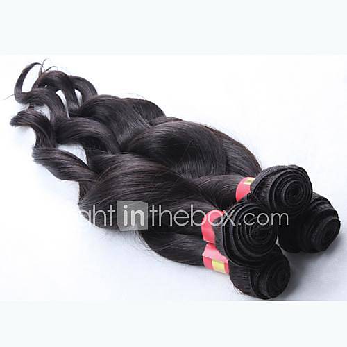 4A 18 Inch Natural Black Loose Wave Curly Chinese Virgin Hair Weave Bundles 62G/Piece (2.10OZ/Piece)