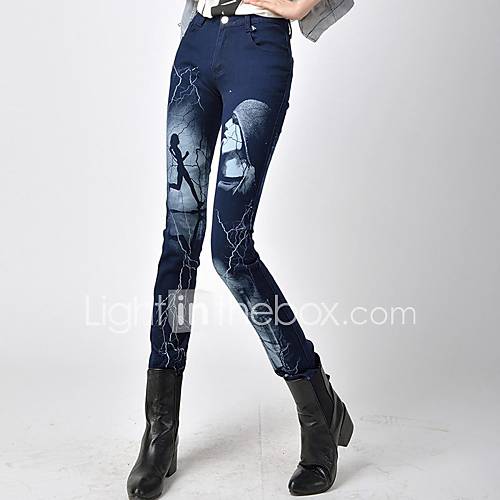 Womens New Spring Beauty Lightning Painting Skinny Jeans