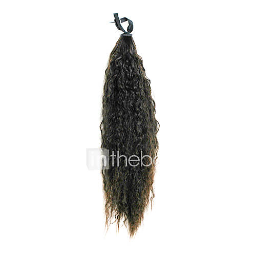 Ribbon Tied Dark Brown Long Small Curly Synthetic Ponytail Hair Extensions