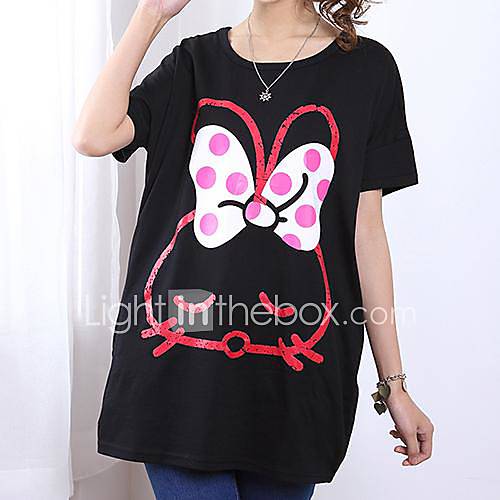 Womens Fashion Loose Cute Bow Rabbit Print Short Sleeve T Shirt