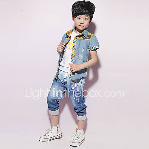 Oudibeila Boys Fashion Denim Short Sleeve Shirt(Screen Color)