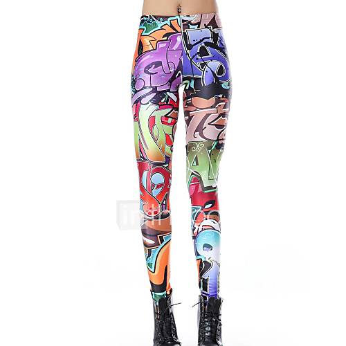 Elonbo Color Strange Letters Style Digital Painting Tight Women Leggings