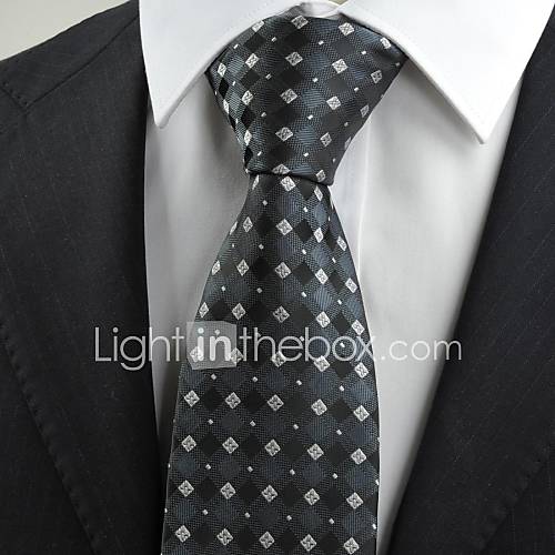 Tie New Black Grey Flora Checked Classic Men Tie Necktie Wedding Holiday Gift