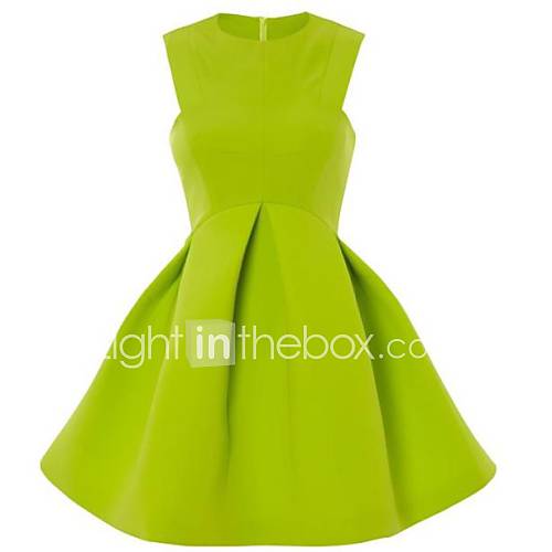 Sheinside Womens Green Round Neck Sleeveless Ruffle Flare Dress