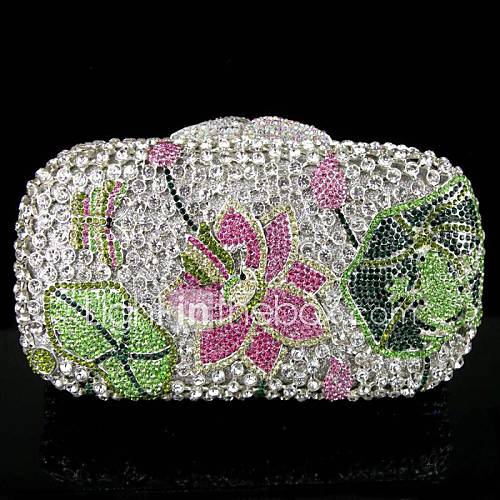 Ladies Flower Design Crystal Beaded Minaudiere Bag Purse