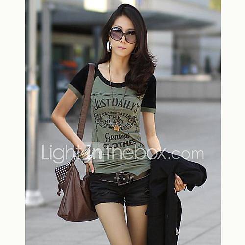 Womens Casual Round Stitching Printing T Shirt