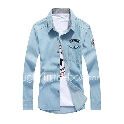 Mens Denim Stitch Long Sleeve Shirt