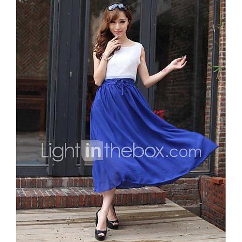 Womens Fashion Lacing Contrast Color Ankle Length Dress