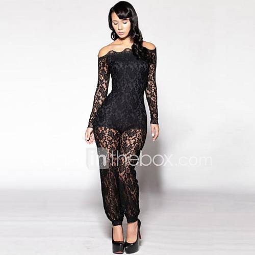 Womens Sexy Off Neck Lace Jumpsuit