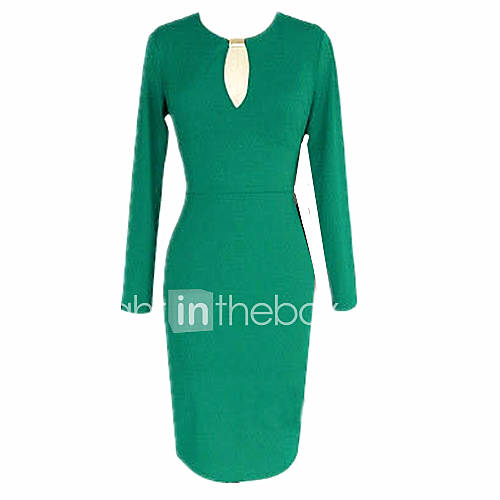 MS Green V Neck Medal Lock Slim Fit D Ress