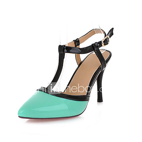 ELF Shoes Womens Elegant T Straps Slingbacks Ankle Strap Stiletto Heel PU Leather Shoes