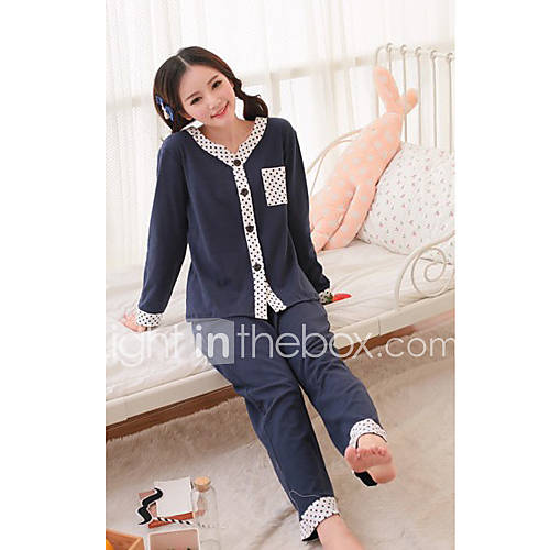 Womens Round Collar Polka Dots Pajama