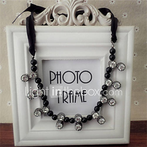 Daphne Elegant Rhinestone Black Ribbon Necklace (Screen Color)