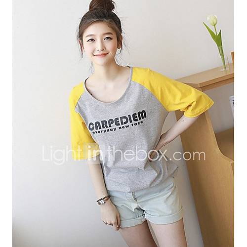 E Shop 2014 Summer Loose Fit Letter Cartoon Print Short Sleeve Gray T Shirt