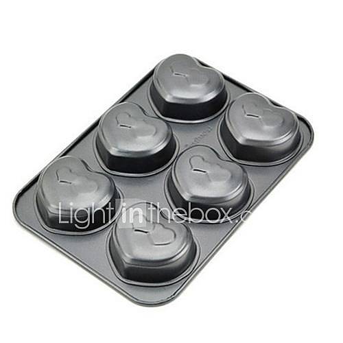 6 Cups Love Heart Shape Muffin Pan, L 25.5cm x W 18.2cm x H 3cm, Non sticked Coated