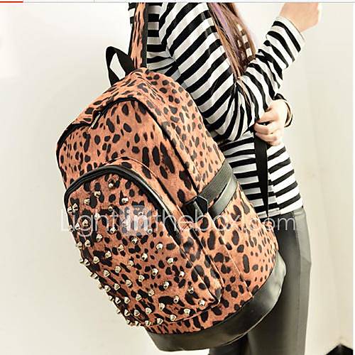 Womens Leopard rivet Backpack(Zipper Random)