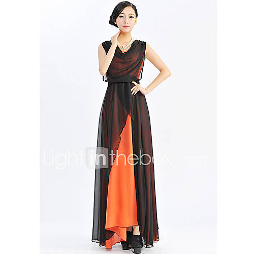 Color Party Womens Big Swing Wing Shape Long Dress (Orange)