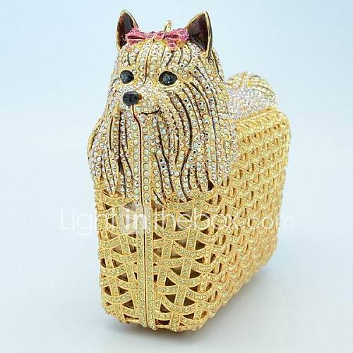 Ladies Lovely Dog Design Rhinestone Minaudiere Clutch Box Case