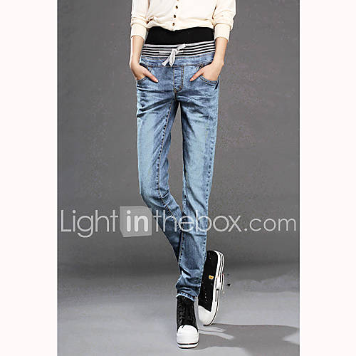 TS Simplicity Casual Bandage Elastic High Waist Washed Jeans Pants