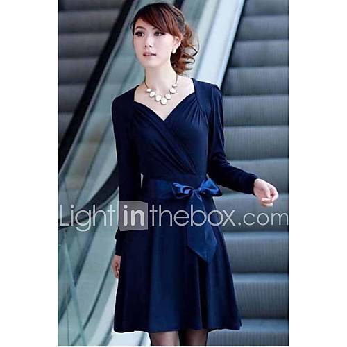 Womens V Collar Bow Waist Half/Long Sleeve Slim Dress