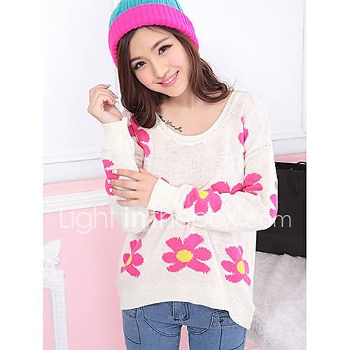 Rxhx Lady Flower Round Knit Coat (White)