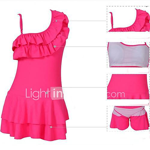 Womens Pure Color Nylon and Spandex Lovely Inclined Shoulder One Pieces Swimsuit