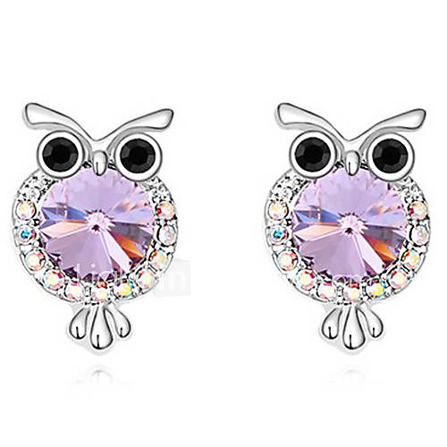 Xingzi Womens Charming Purple Owl Pattern Made With Swarovski Elements Crystal Stud Earrings