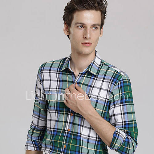 MSUIT Fashion MenS Grid Long Sleeve Shirt Z9139