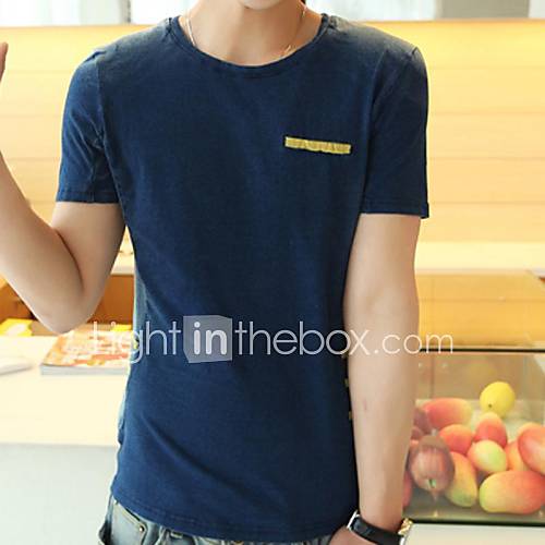 Mens Round Neck Denim Simple Slim Short T shirt