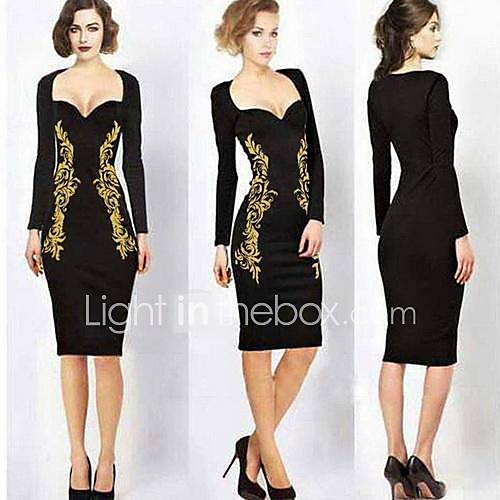 Womens Embroidery Floral Slim Dress